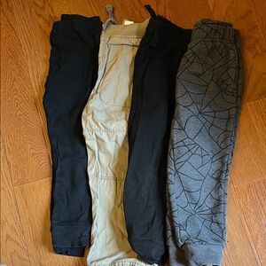 Set of Four Jogger Pants - Black, Tan, Gray, Spider Web